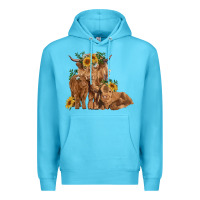 Ocean Blue highland cow family Premium Hoodie - RanaPortraitStore