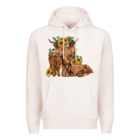Pale Pink highland cow family Premium Hoodie - RanaPortraitStore