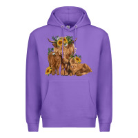 Purple highland cow family Premium Hoodie - RanaPortraitStore