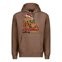 Chestnut christmas with my family highland cow cattle and calves Premium Hoodie - RanaPortraitStore