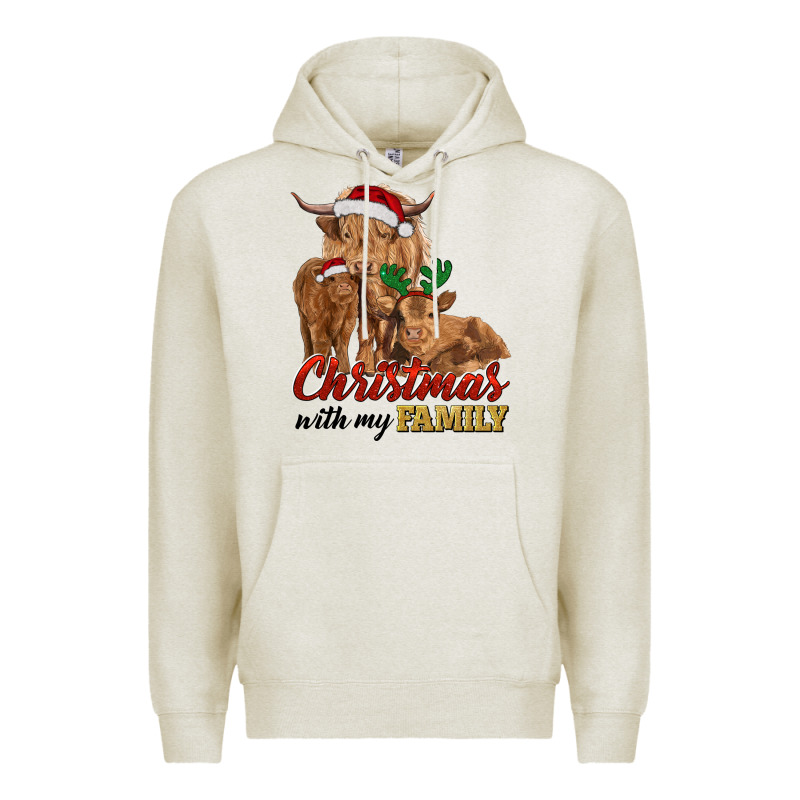 Christmas With My Family Highland Cow Cattle And Calves Premium Hoodie by RanaPortraitStore | Teevron