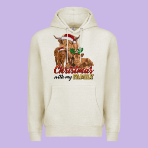 Christmas With My Family Highland Cow Cattle And Calves Premium Hoodie Designed By Ranaportraitstore