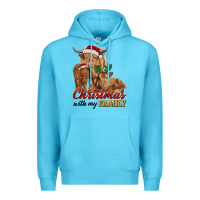 Ocean Blue christmas with my family highland cow cattle and calves Premium Hoodie - RanaPortraitStore