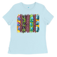 Baby Blue easter eggs and leopard brushstrokes Ladies Tee - Artiststas