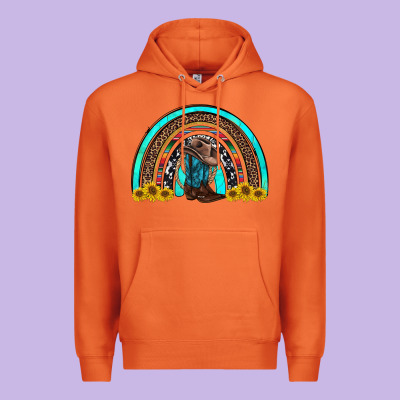Western Cowboy Boots Sunflowers Rainbow Premium Hoodie Designed By Ranaportraitstore