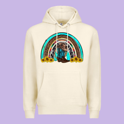 Western Cowboy Boots Sunflowers Rainbow Premium Hoodie Designed By Ranaportraitstore