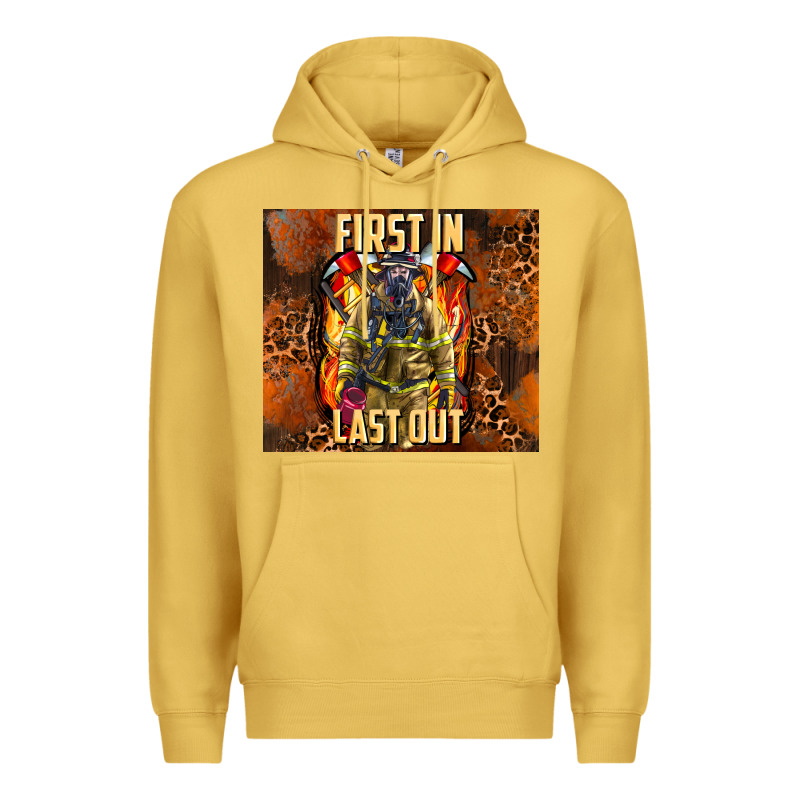 First In Last Out Firefighter Premium Hoodie by AdoDesignShop | Teevron