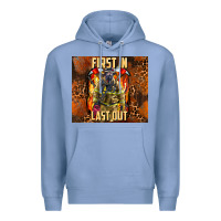Colony Blue first in last out firefighter Premium Hoodie - AdoDesignShop