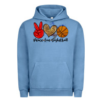 Pigment Pebble Blue peace love basketball Urban Hoodie - Zillion Design Studio