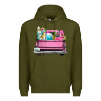 Army Green summer pink truck beach Premium Hoodie - texasbilliewilder