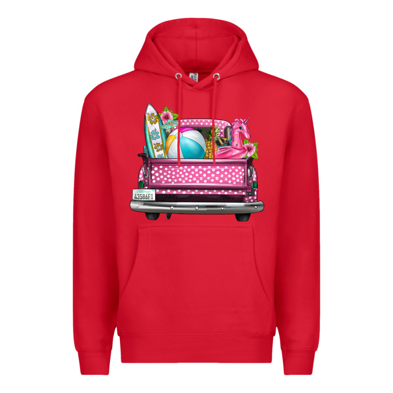 Summer Pink Truck Beach Premium Hoodie by texasbilliewilder | Teevron