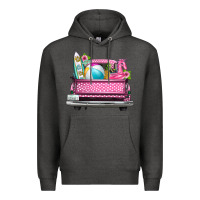 Charcoal Heather summer pink truck beach Premium Hoodie - texasbilliewilder
