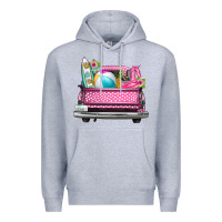 Heather Grey summer pink truck beach Premium Hoodie - texasbilliewilder