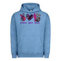 Pigment Pebble Blue peace love race Urban Hoodie - texasbilliewilder