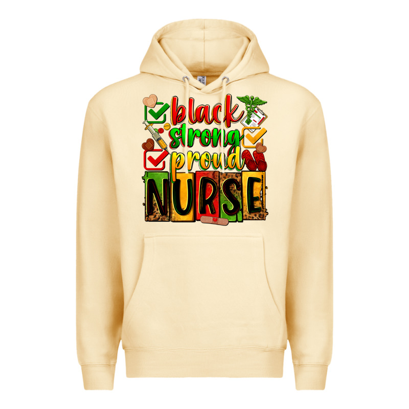Black Strong Proud Nurse Premium Hoodie by Zillion Design Studio | Teevron
