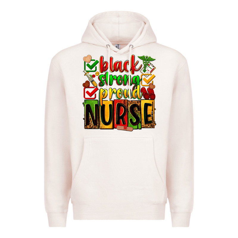 Black Strong Proud Nurse Premium Hoodie by Zillion Design Studio | Teevron