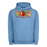 Pigment Pebble Blue peace love teach Urban Hoodie - texasbilliewilder