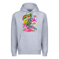 Heather Grey summer smile face and beach vibes with rainbow tbw Premium Hoodie - texasbilliewilder