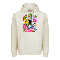 Oatmeal Heather summer smile face and beach vibes with rainbow tbw Premium Hoodie - texasbilliewilder