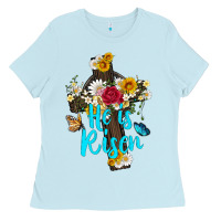 Baby Blue he is rısen with cross and butterfly Ladies Tee - Artiststas
