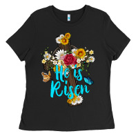 Black he is rısen with cross and butterfly Ladies Tee - Artiststas