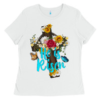 White he is rısen with cross and butterfly Ladies Tee - Artiststas