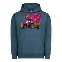 Pigment Midnight Navy valentine's day pink tractor with pin heart balloons Urban Hoodie - RanaPortraitStore