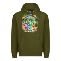 Army Green summer vibes with smile face and leopard Premium Hoodie - texasbilliewilder