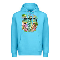Ocean Blue summer vibes with smile face and leopard Premium Hoodie - texasbilliewilder