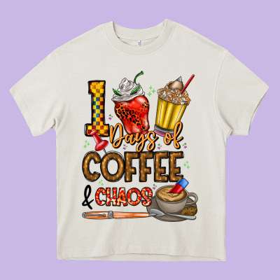 100. Days Of Coffee  Chaos Heavy Core Tee Designed By Cowhidedigitalart