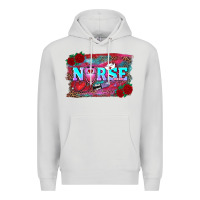 Dove Grey valentine's day nurse with leopard and turquoise background Premium Hoodie - RanaPortraitStore