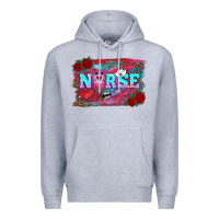 Heather Grey valentine's day nurse with leopard and turquoise background Premium Hoodie - RanaPortraitStore