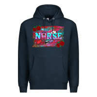 Navy valentine's day nurse with leopard and turquoise background Premium Hoodie - RanaPortraitStore