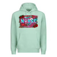 Seafoam valentine's day nurse with leopard and turquoise background Premium Hoodie - RanaPortraitStore