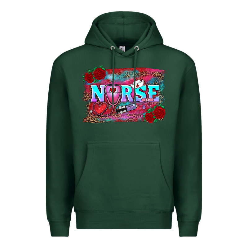 Valentine's Day Nurse With Leopard And Turquoise Background Premium Hoodie by RanaPortraitStore | Teevron