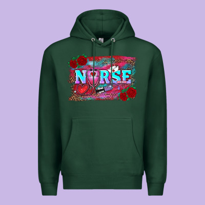 Valentine's Day Nurse With Leopard And Turquoise Background Premium Hoodie Designed By Ranaportraitstore