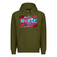 Army Green valentine's day nurse with leopard and turquoise background Premium Hoodie - RanaPortraitStore