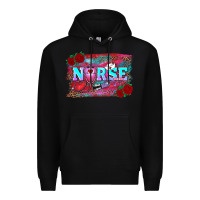 Black valentine's day nurse with leopard and turquoise background Premium Hoodie - RanaPortraitStore