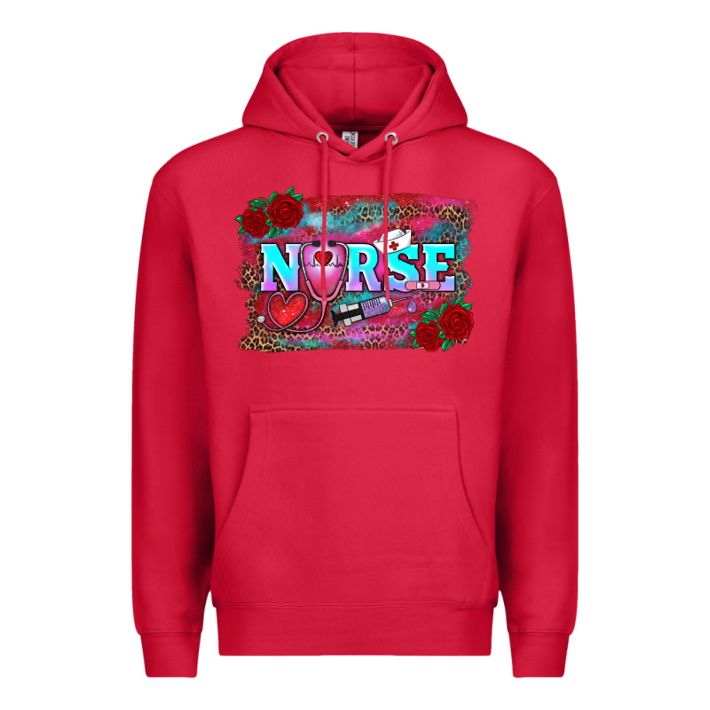 Valentine's Day Nurse With Leopard And Turquoise Background Premium Hoodie by RanaPortraitStore | Teevron