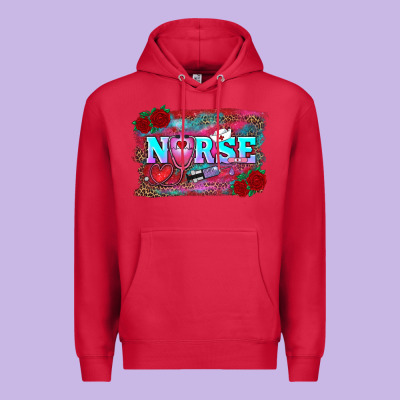 Valentine's Day Nurse With Leopard And Turquoise Background Premium Hoodie Designed By Ranaportraitstore