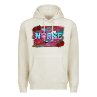 Oatmeal Heather valentine's day nurse with leopard and turquoise background Premium Hoodie - RanaPortraitStore