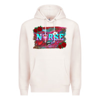Pale Pink valentine's day nurse with leopard and turquoise background Premium Hoodie - RanaPortraitStore