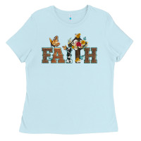 Baby Blue faith cross and butterfly with sunflower leopard and roses Ladies Tee - Artiststas