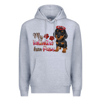 Heather Grey my valentine has paws Premium Hoodie - RanaPortraitStore