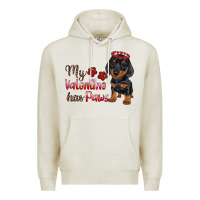 Oatmeal Heather my valentine has paws Premium Hoodie - RanaPortraitStore