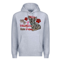 Heather Grey my valentine has paws french bulldog Premium Hoodie - RanaPortraitStore