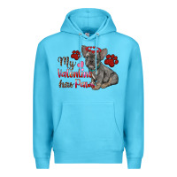 Ocean Blue my valentine has paws french bulldog Premium Hoodie - RanaPortraitStore