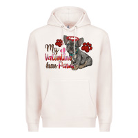 Pale Pink my valentine has paws french bulldog Premium Hoodie - RanaPortraitStore