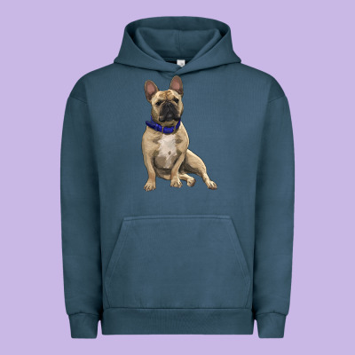 French Bulldog With Royal Blue Urban Hoodie Designed By Ranaportraitstore