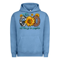 Pigment Pebble Blue with god all things are possible sunflower Urban Hoodie - Zillion Design Studio